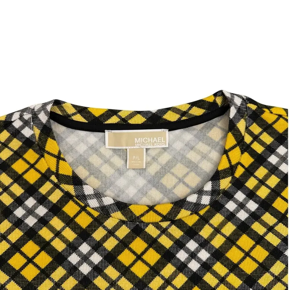 Michael Kors Yellow Black Plaid Retro 90s Y2K Preppy Long-Sleeve Top Small